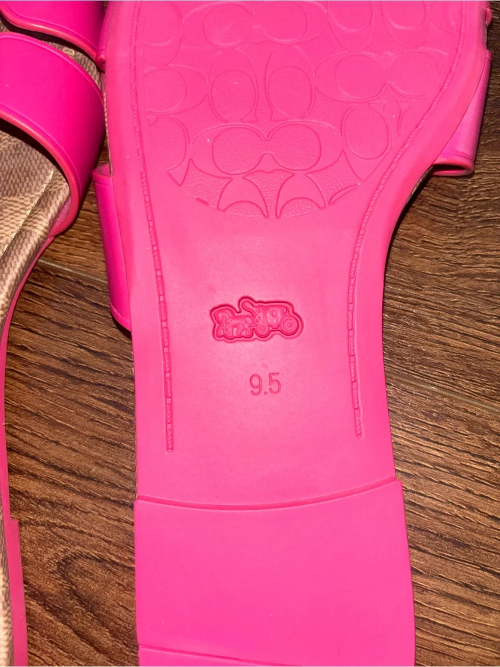 Coach Hot Pink Leather Slide Sandals with Signature Canvas Footbed
